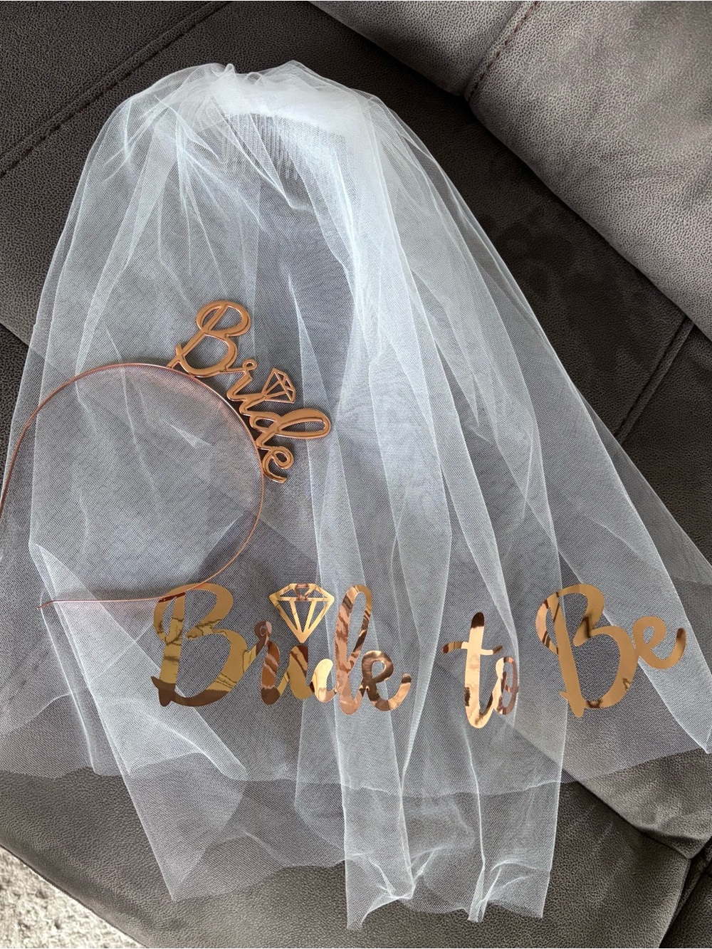 Bride to Be Veil with matching Rose Gold Headband